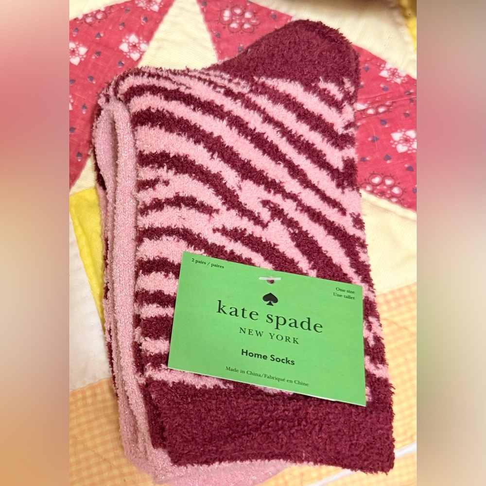 Kate Spade Home Socks in Pink and Burgundy Two Pairs Crew Socks Nonslip